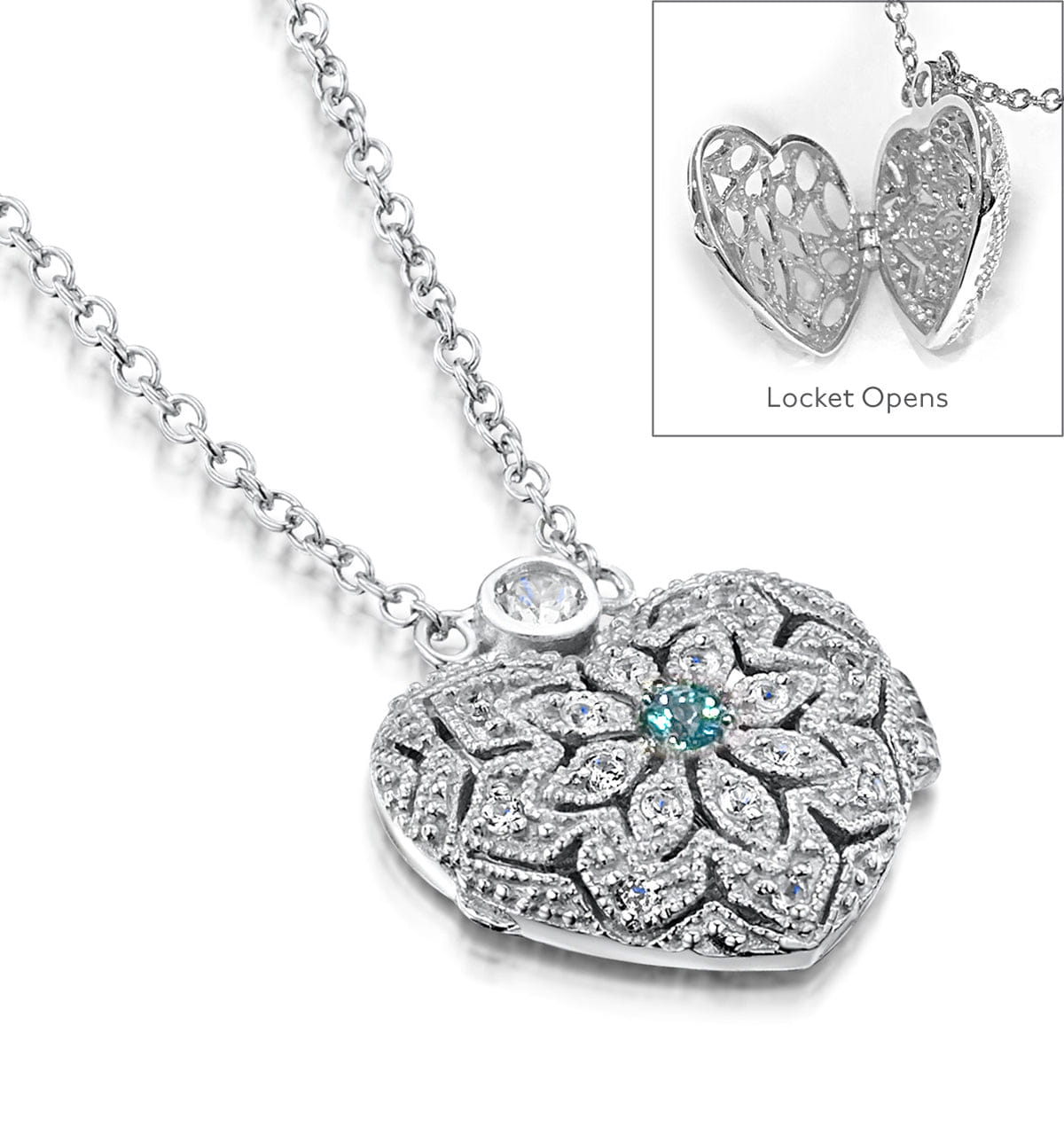 WHITE* Blue and White Topaz November Birthstone Locket Necklace in Silver