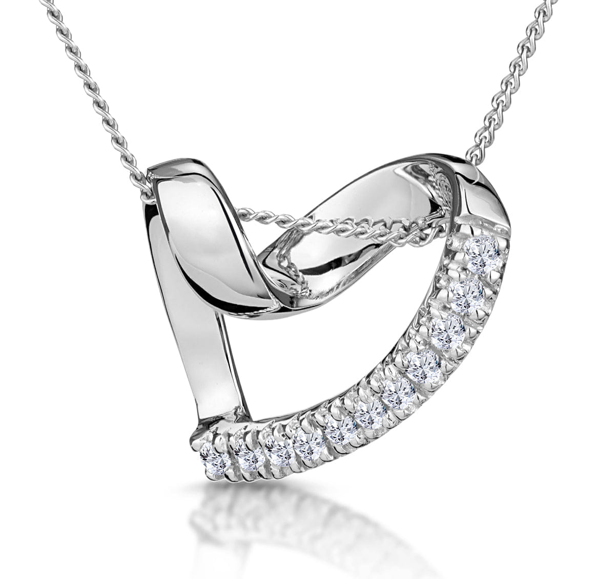 Diamond Heart Pendant Necklace 0.10ct Diamond 9K White Gold