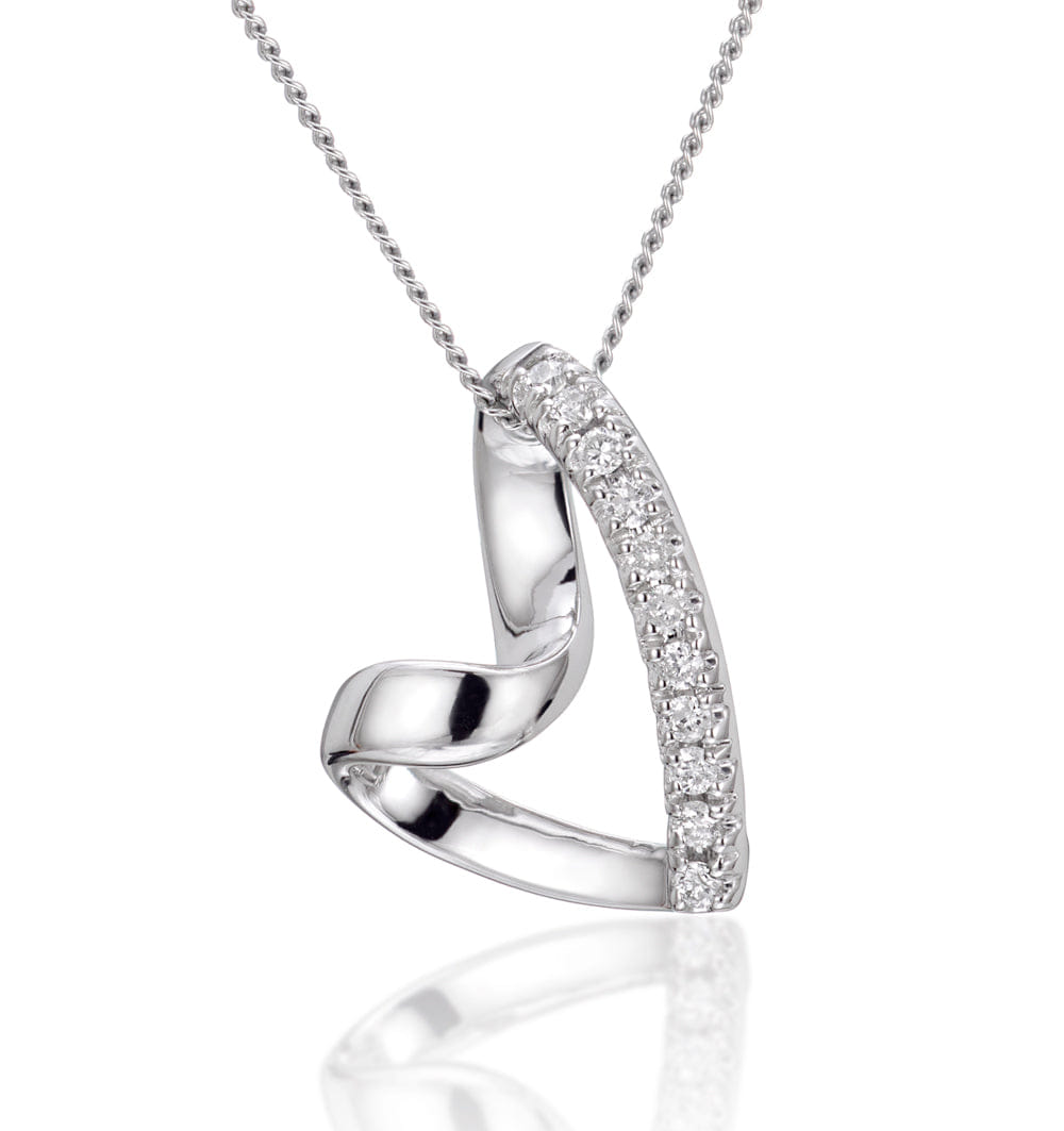 Diamond Heart Pendant Necklace 0.10ct Diamond 9K White Gold