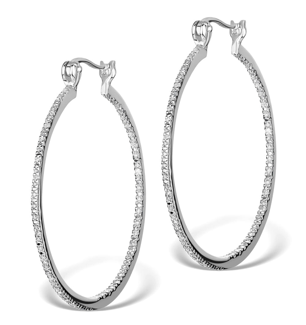Diamond Hoops Earrings 35 mm in Sterling Silver