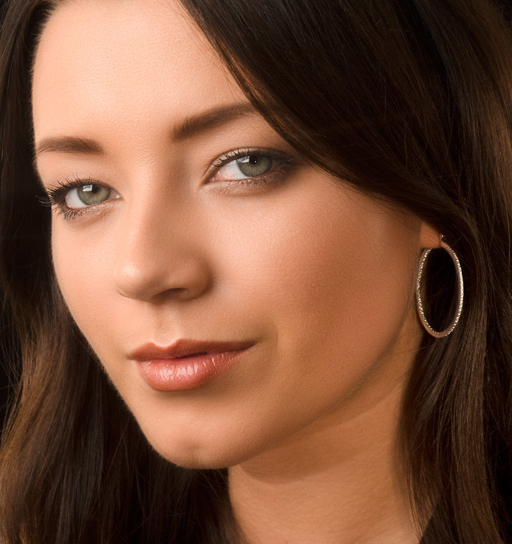 Diamond Hoops Earrings 35 mm in Sterling Silver