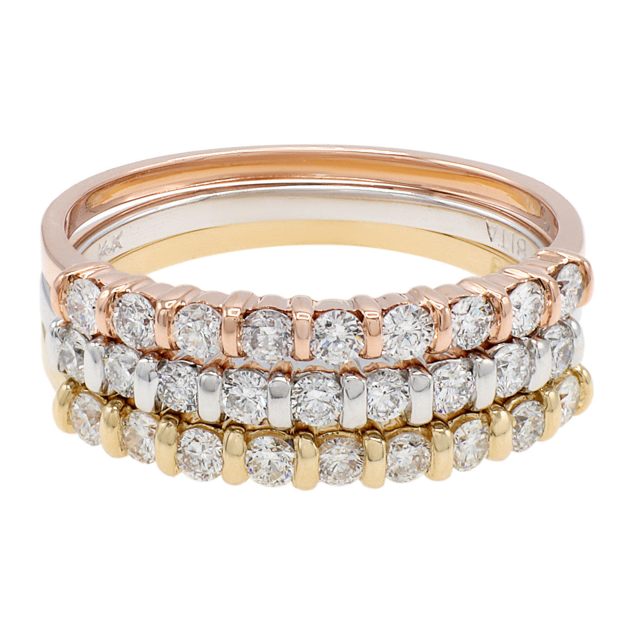 Diamond 14K Tri Color Diamond Ring Set