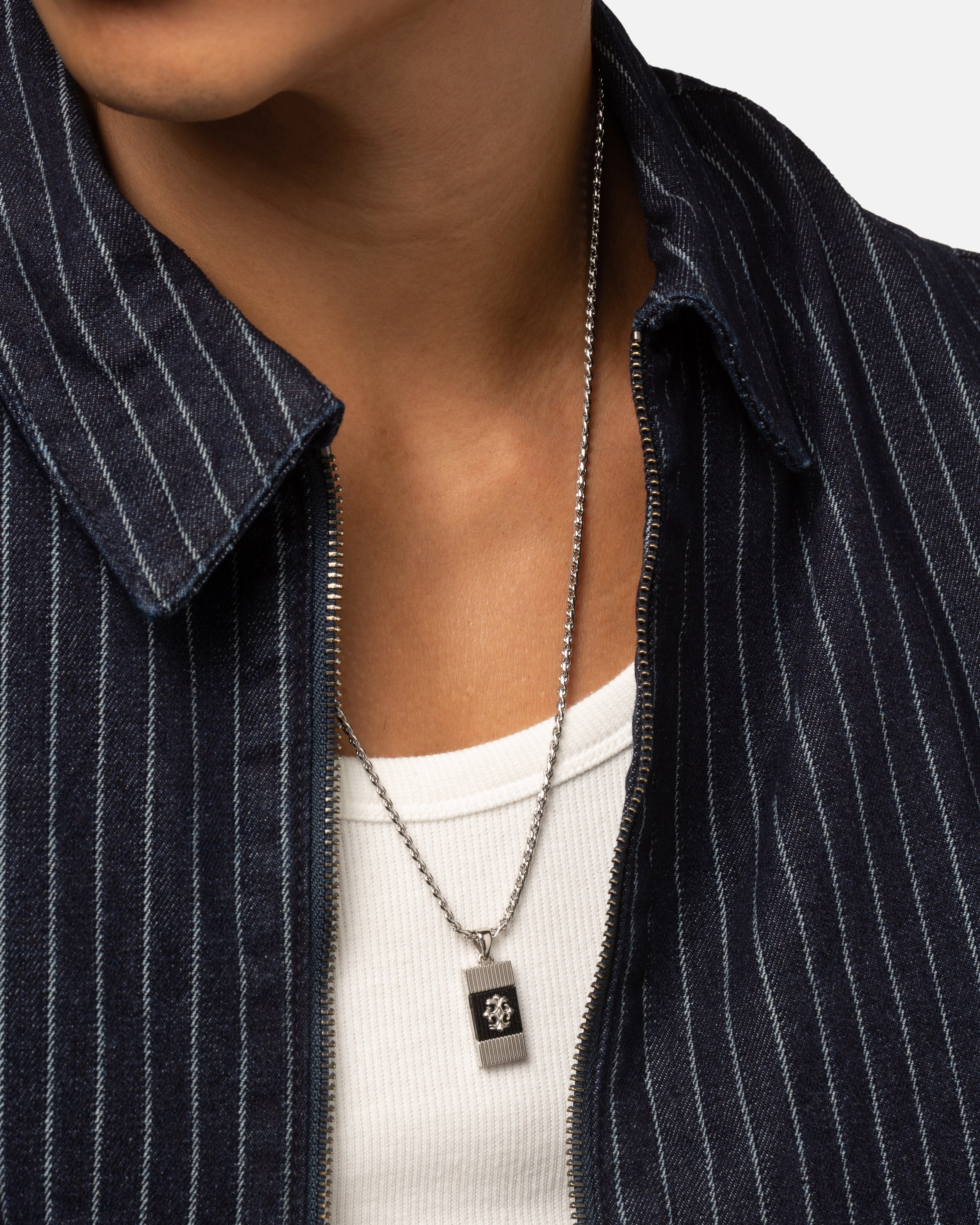 GUESS Mainline Rebel Moon 26" Tag Necklace Steel