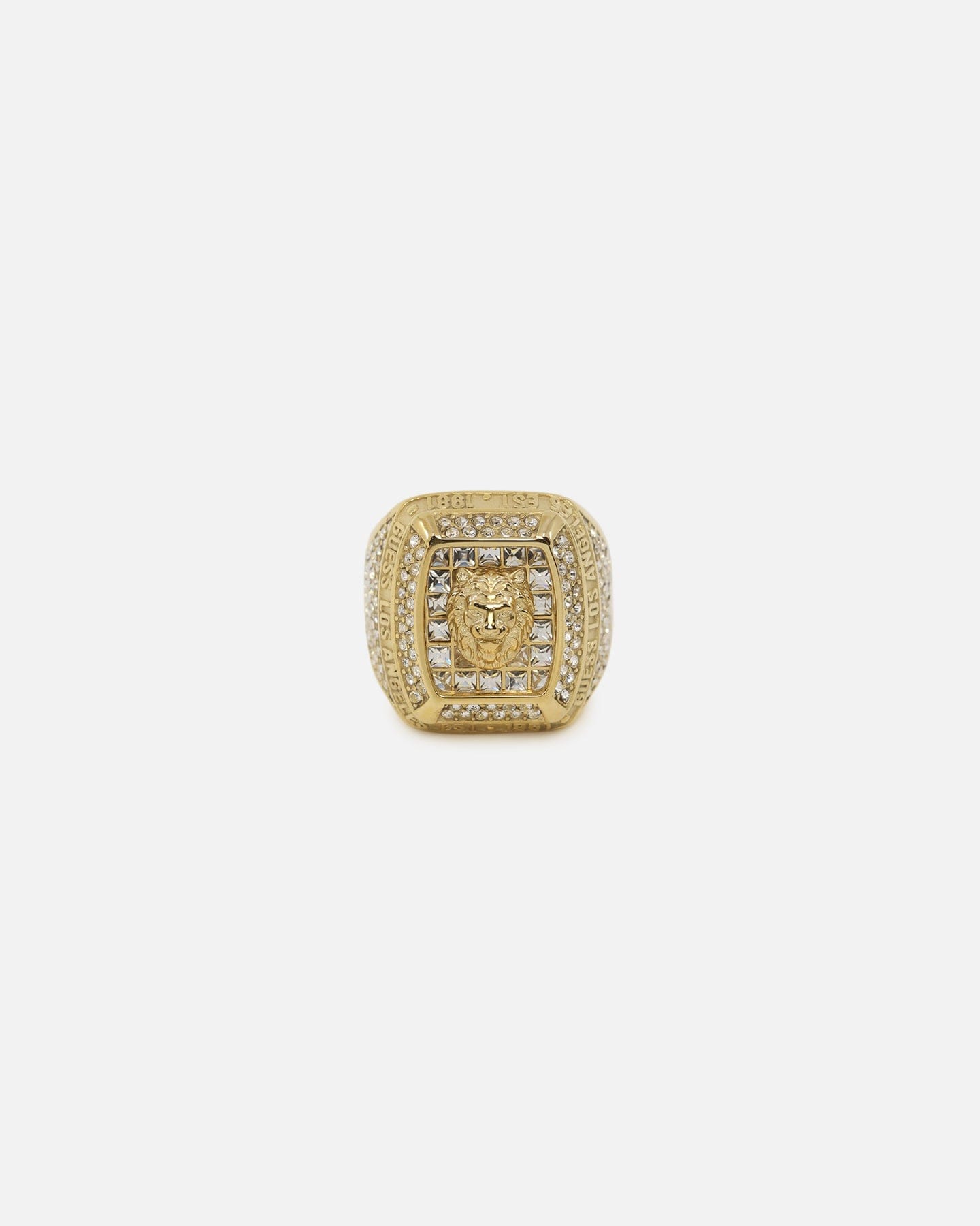 GUESS Mainline 14 mm Lion Pave Signet Ring Gold