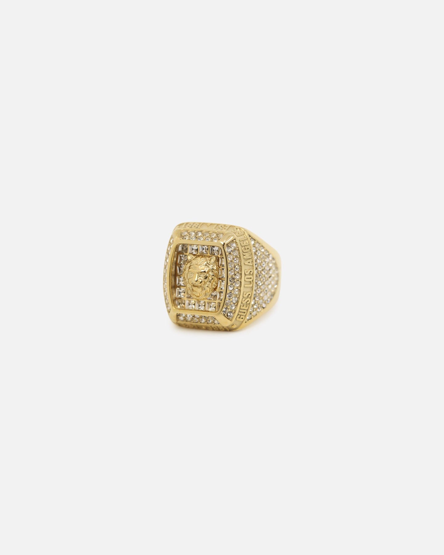 GUESS Mainline 14 mm Lion Pave Signet Ring Gold