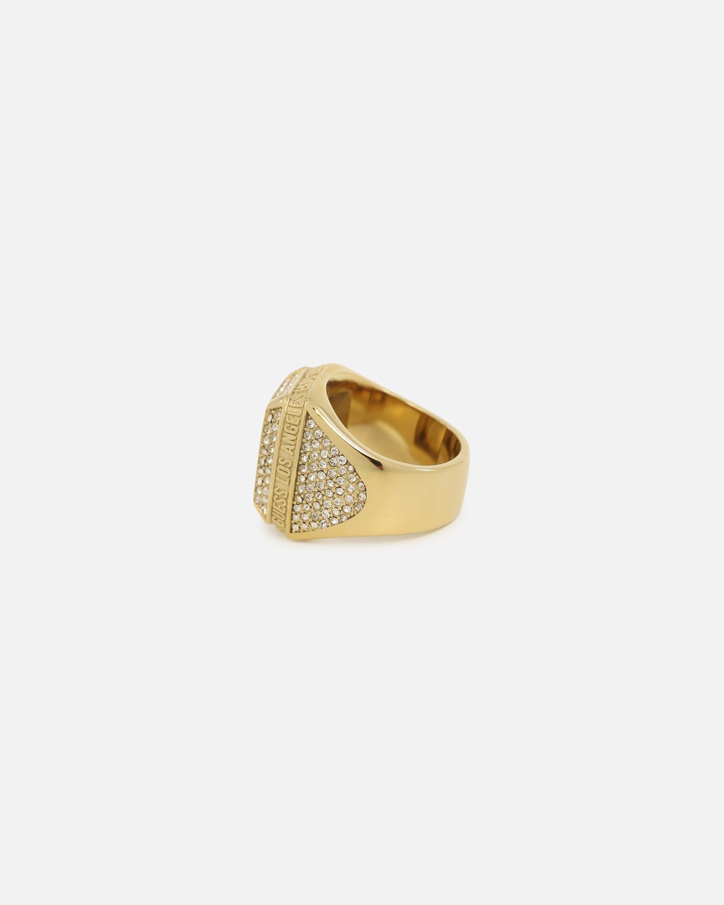 GUESS Mainline 14 mm Lion Pave Signet Ring Gold