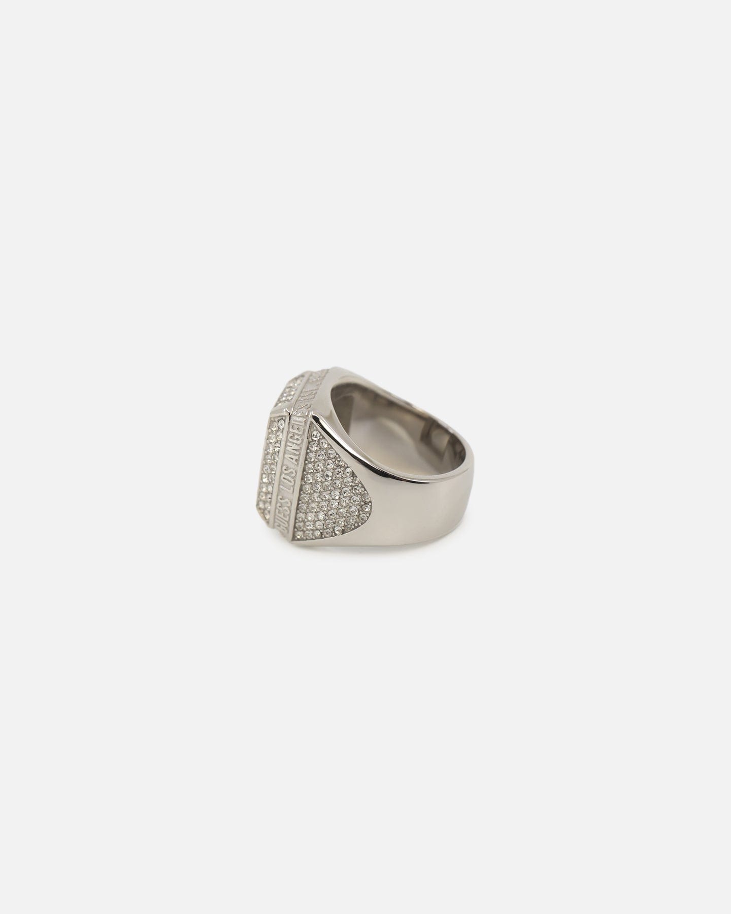 GUESS Mainline 14 mm Lion Pave Signet Ring Silver