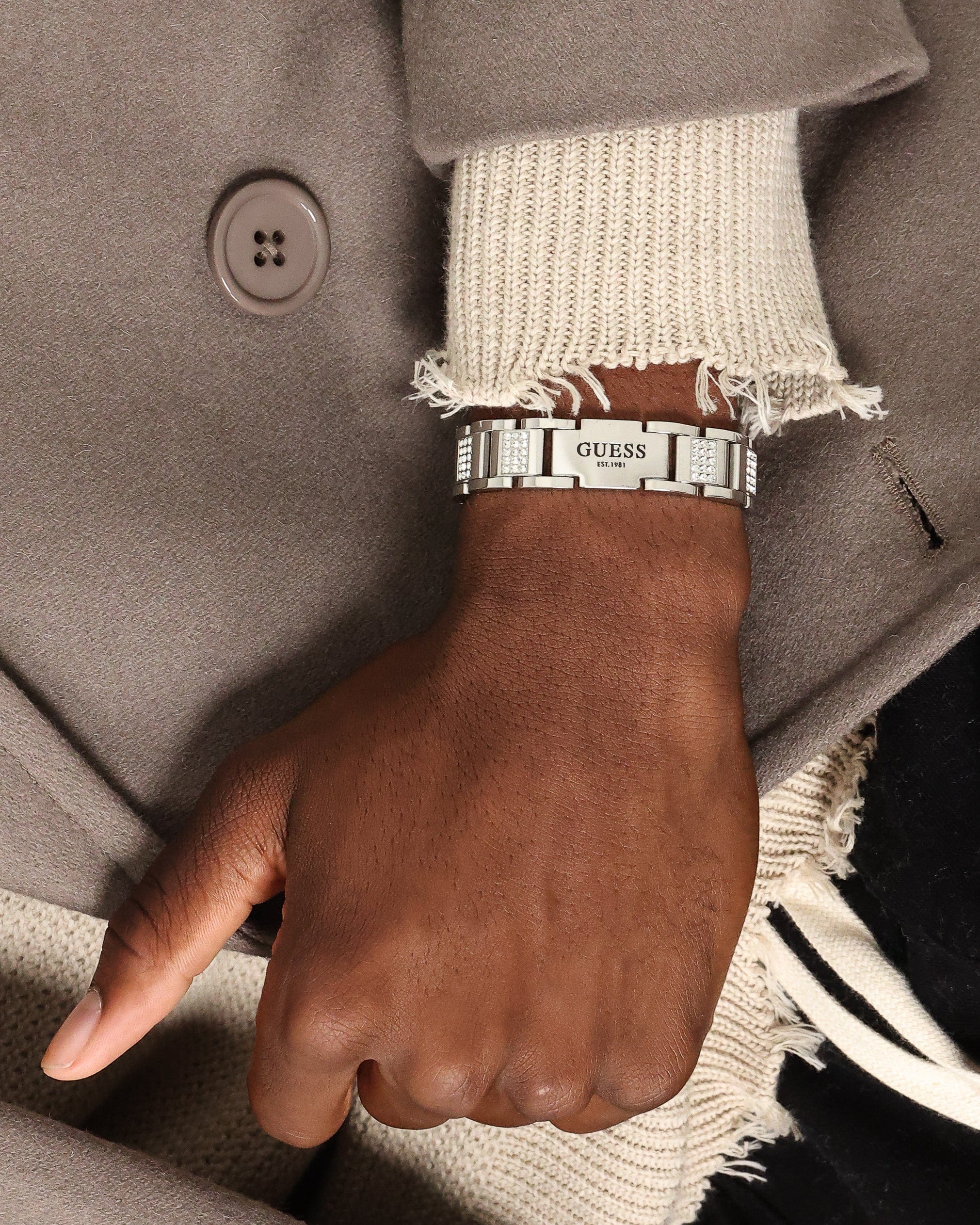 GUESS Mainline Frontier 15 mm Crystal Bracelet Silver