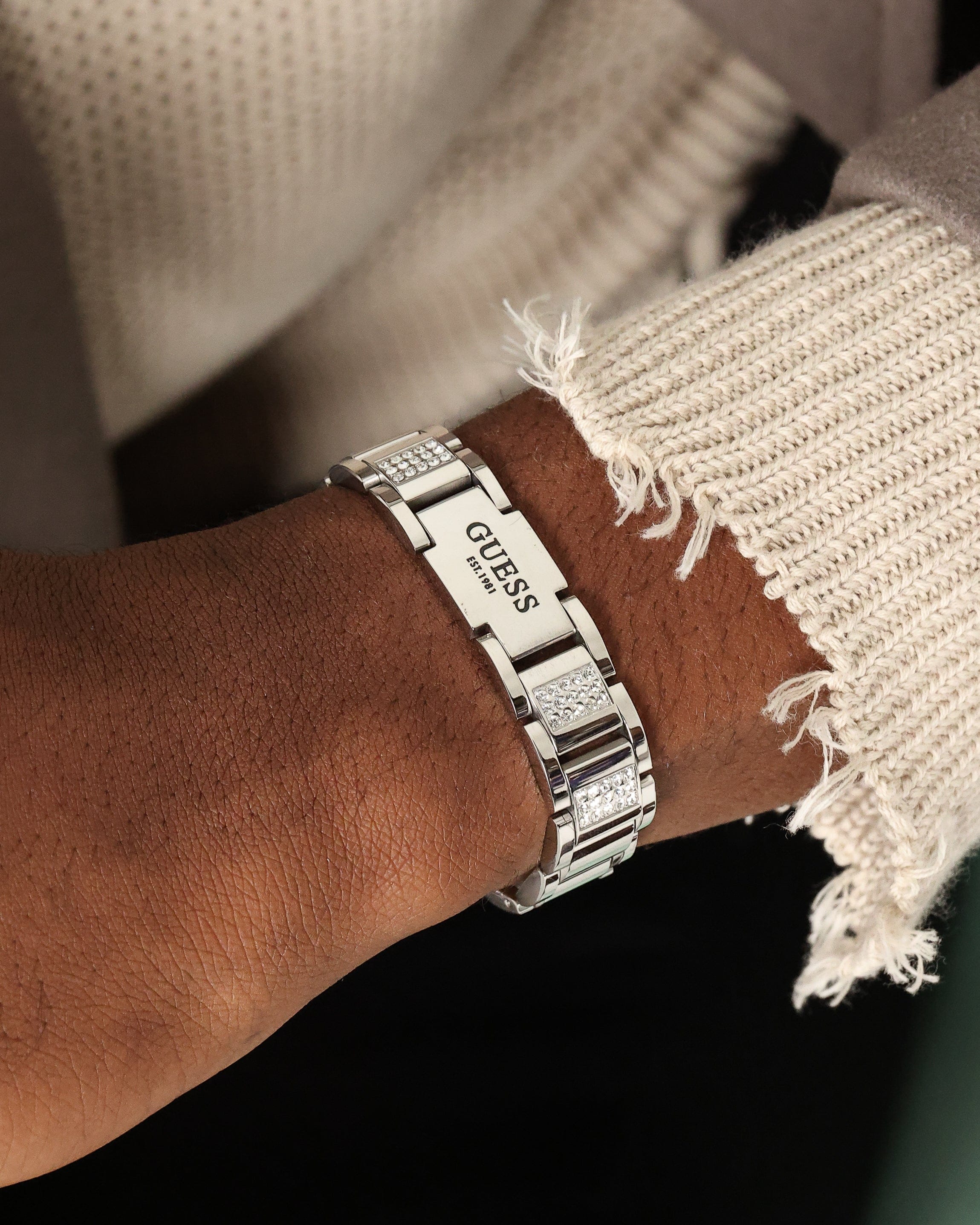 GUESS Mainline Frontier 15 mm Crystal Bracelet Silver