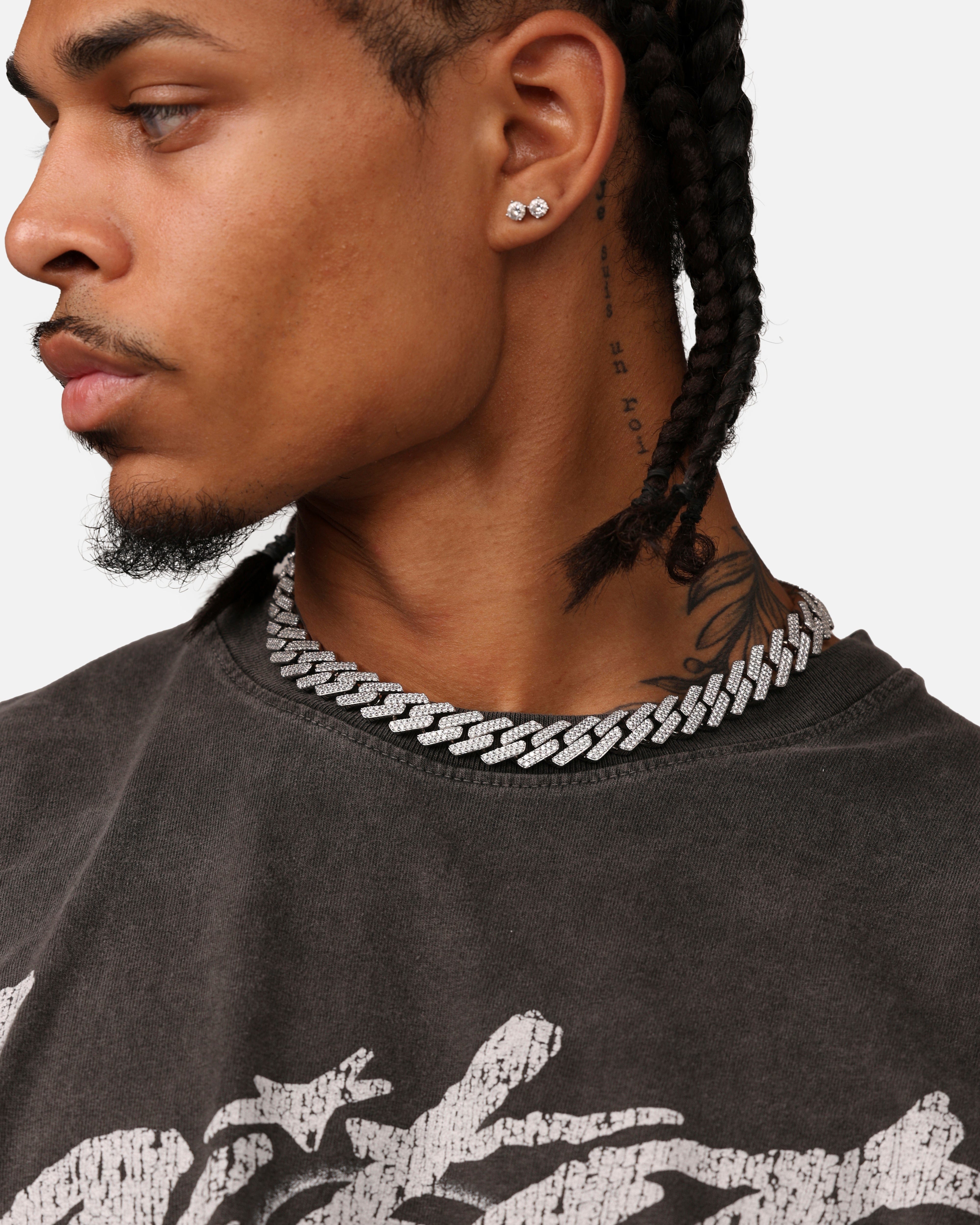 Saint Morta 18" 14 mm Iced Interlink Chain Iced White Gold