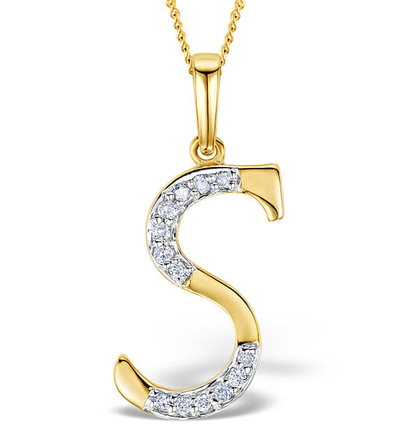 Diamond 9K Gold Diamond Initial S Necklace 0.05ct