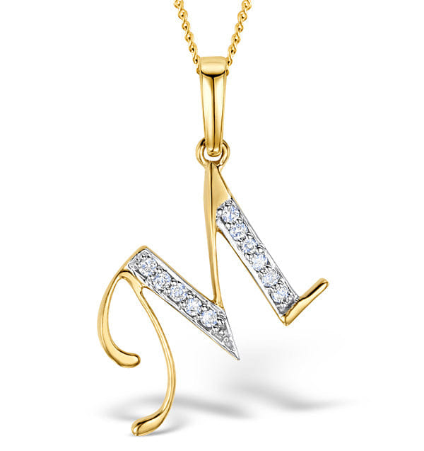 Diamond 9K Gold Diamond Initial M Necklace 0.05ct