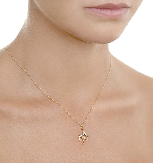 Diamond 9K Gold Diamond Initial M Necklace 0.05ct