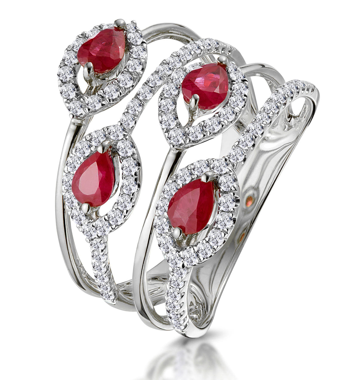 Diamond Ruby and Diamond Halo Statement Ring in 18KW Gold - Asteria Collection