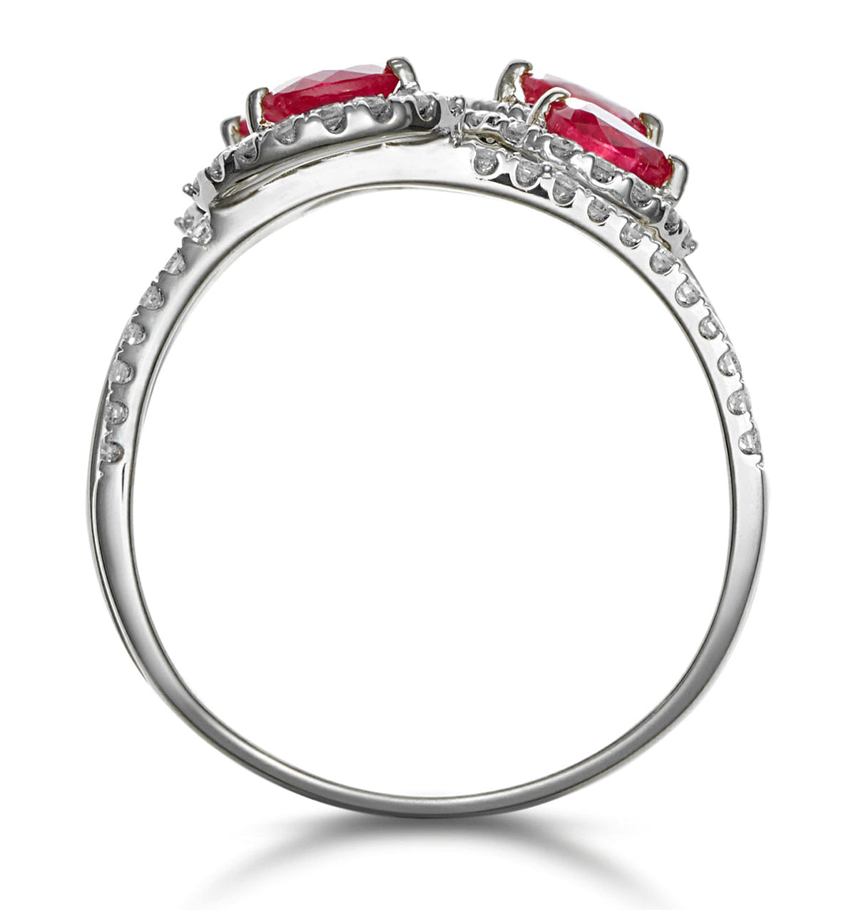 Diamond Ruby and Diamond Halo Statement Ring in 18KW Gold - Asteria Collection
