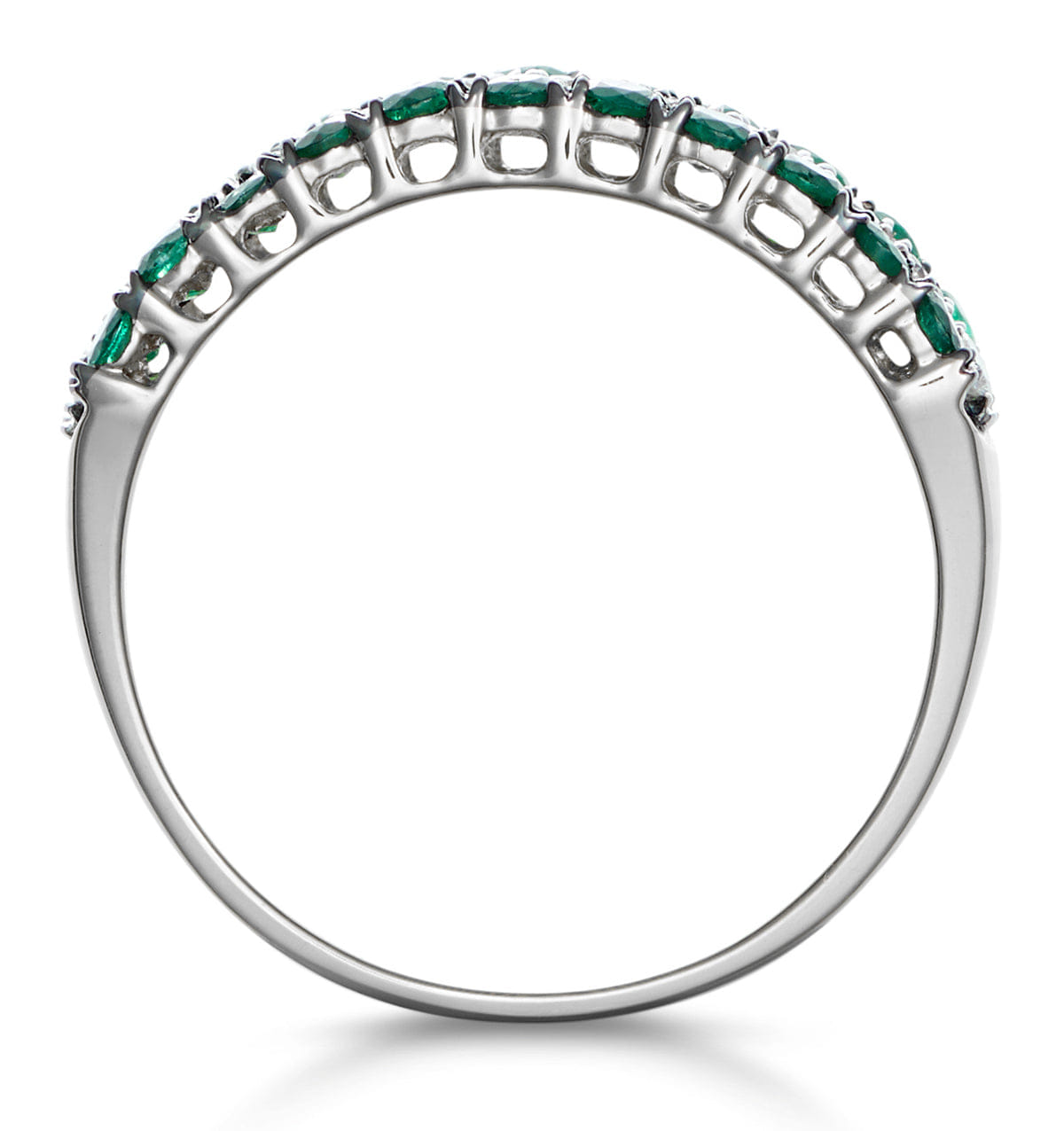 Diamond Emerald and Diamond Triple Row Asteria Eternity Ring in 18K W Gold