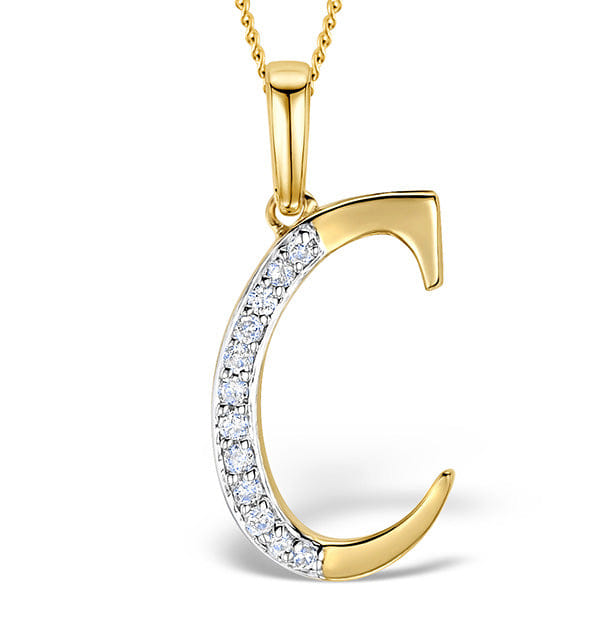 Diamond 9K Gold Diamond Initial C Necklace 0.05ct