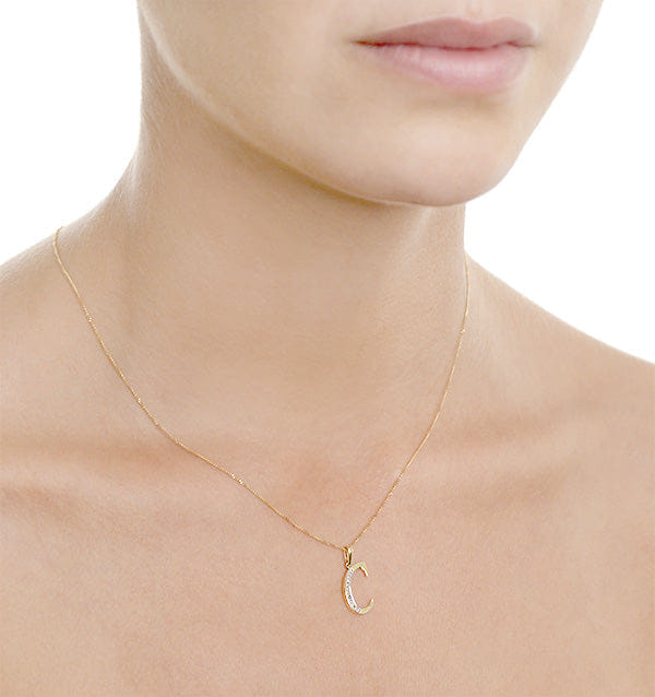 Diamond 9K Gold Diamond Initial C Necklace 0.05ct