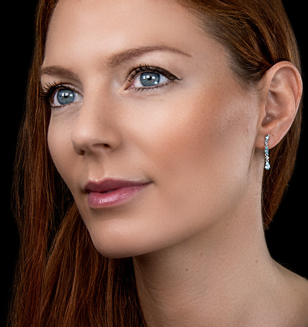 Diamond Stellato Collection Blue Topaz and Diamond Earrings in 9K White Gold