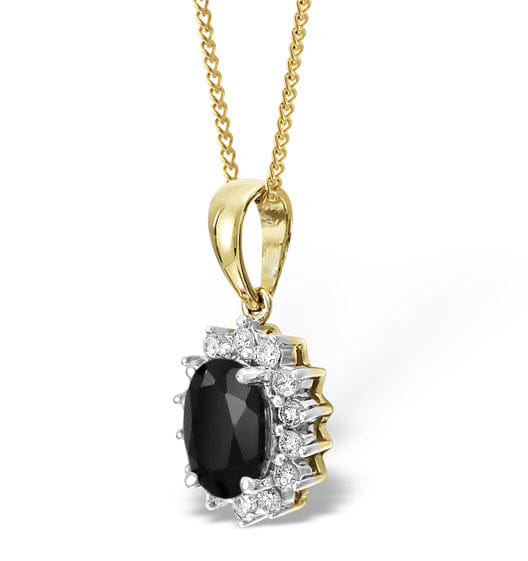 Diamond Sapphire 7 x 5 mm And Diamond 9K Gold Pendant Necklace