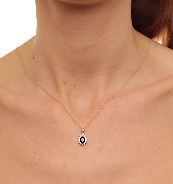 Diamond Sapphire 7 x 5 mm And Diamond 9K Gold Pendant Necklace