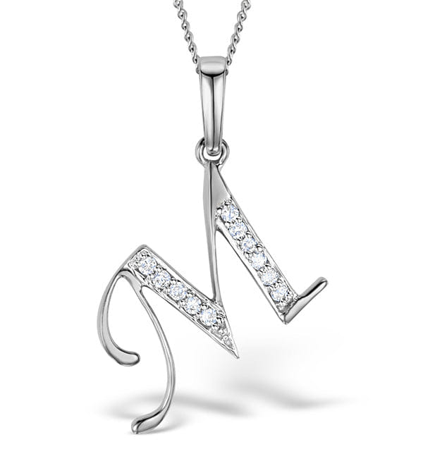 Diamond 9K White Gold Diamond Initial M Necklace 0.05ct