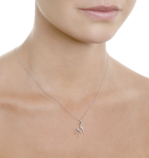 Diamond 9K White Gold Diamond Initial M Necklace 0.05ct