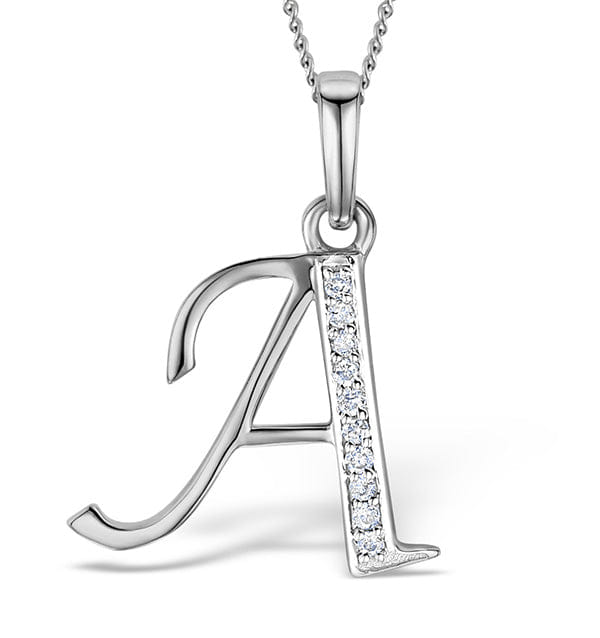 Diamond 9K White Gold Diamond Initial A Necklace 0.05ct