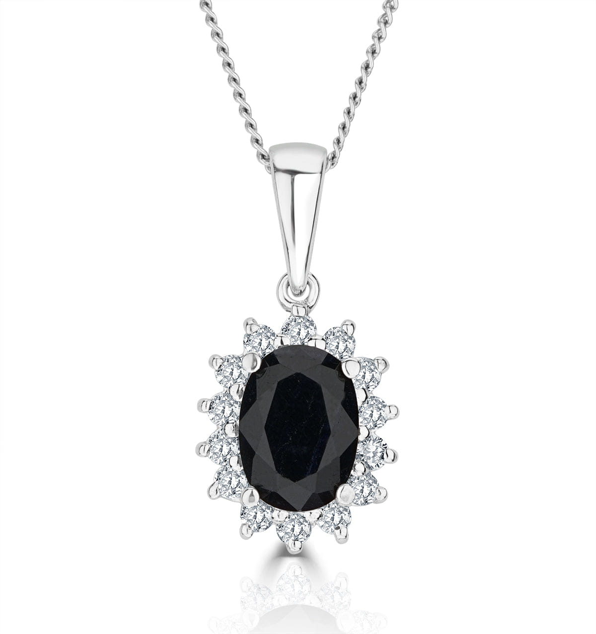 Diamond Sapphire 7 x 5 mm And Diamond 9K White Gold Pendant Necklace