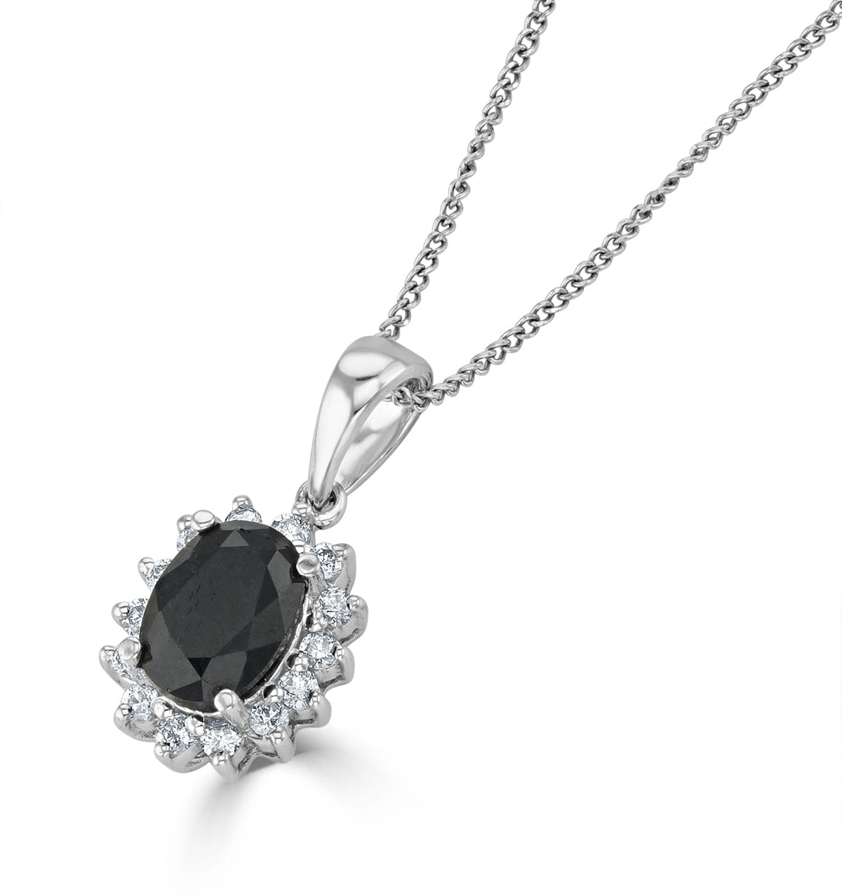 Diamond Sapphire 7 x 5 mm And Diamond 9K White Gold Pendant Necklace