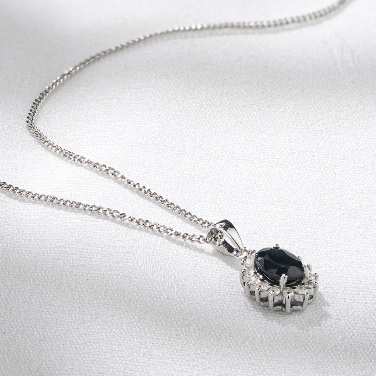 Diamond Sapphire 7 x 5 mm And Diamond 9K White Gold Pendant Necklace