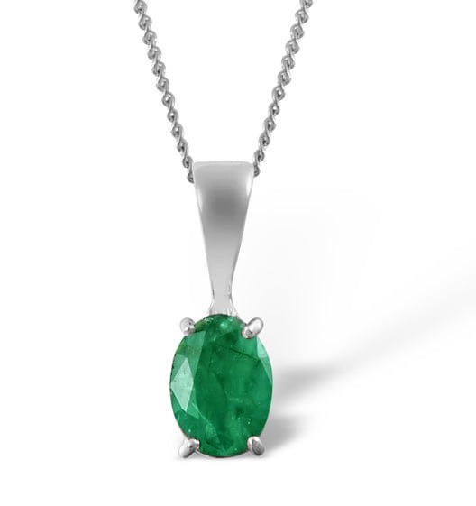 WHITE* Emerald 7 x 5 mm Pendant Necklace Set in 9K White Gold