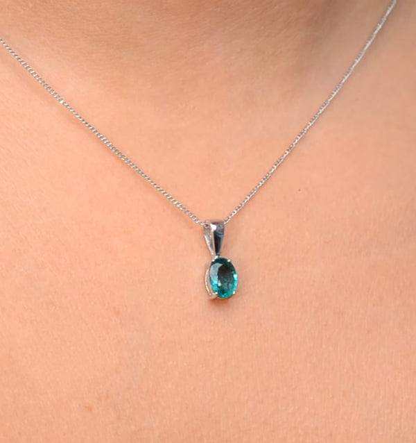 WHITE* Emerald 7 x 5 mm Pendant Necklace Set in 9K White Gold