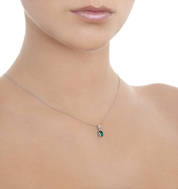 WHITE* Emerald 7 x 5 mm Pendant Necklace Set in 9K White Gold