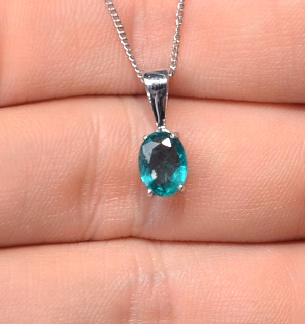 WHITE* Emerald 7 x 5 mm Pendant Necklace Set in 9K White Gold