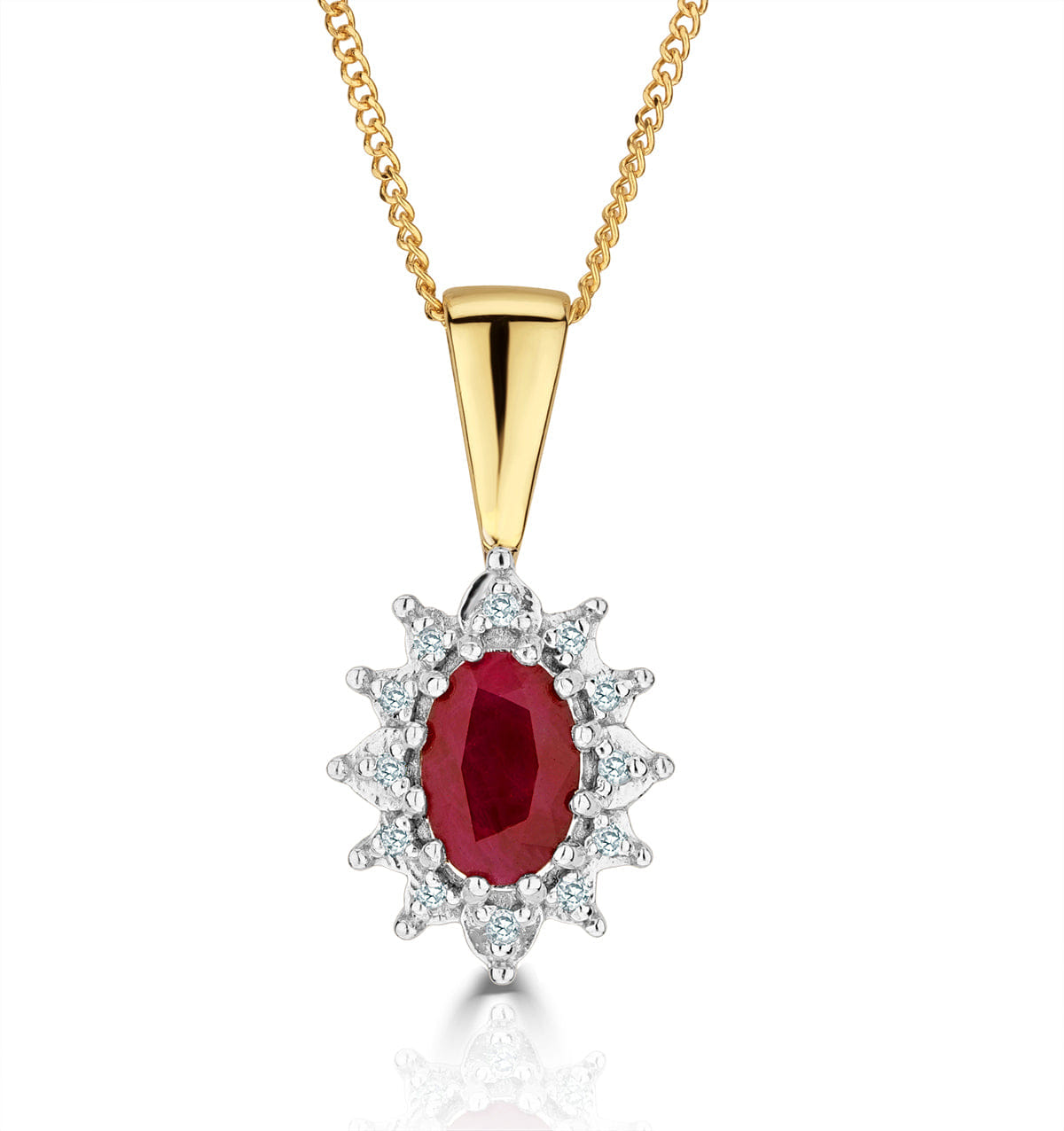 Diamond Ruby 6 x 4 mm And Diamond 9K Yellow Gold Pendant Necklace