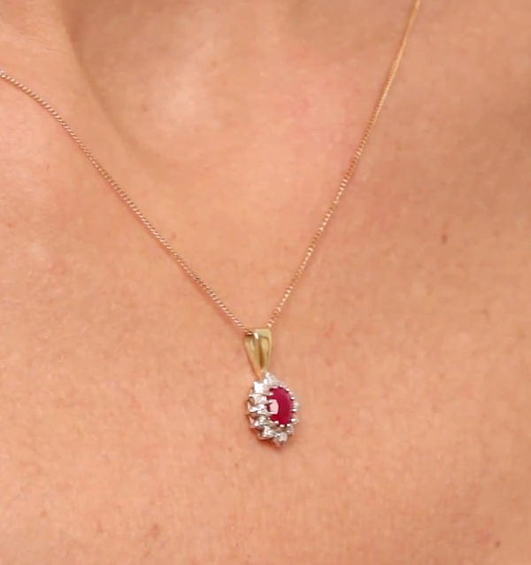Diamond Ruby 6 x 4 mm And Diamond 9K Yellow Gold Pendant Necklace