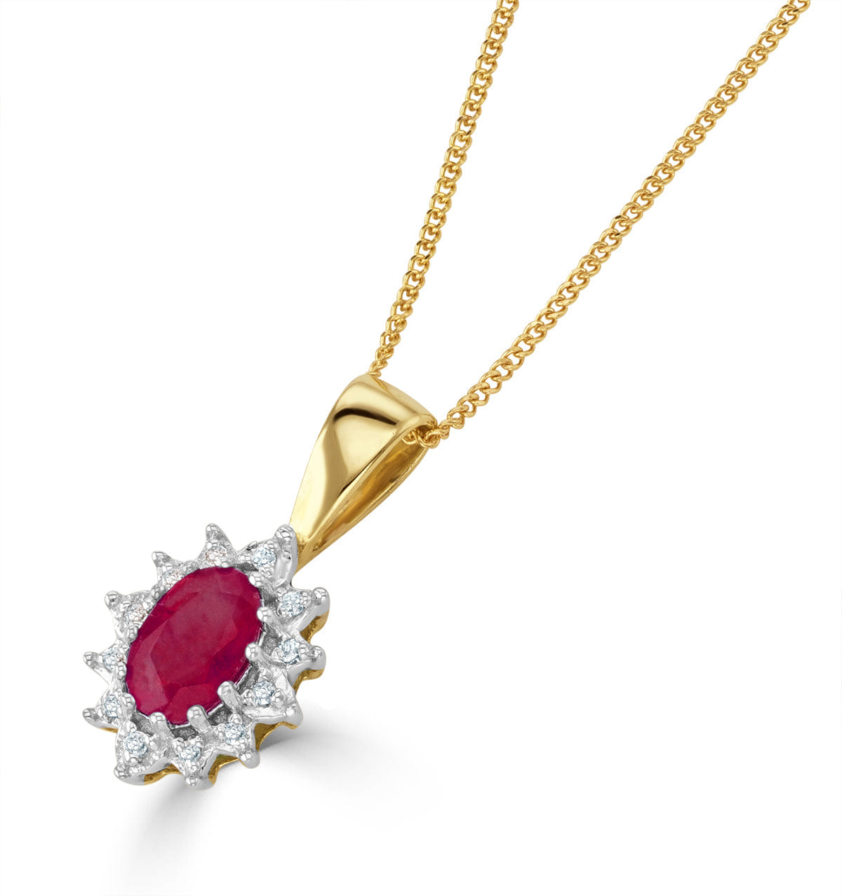 Diamond Ruby 6 x 4 mm And Diamond 9K Yellow Gold Pendant Necklace