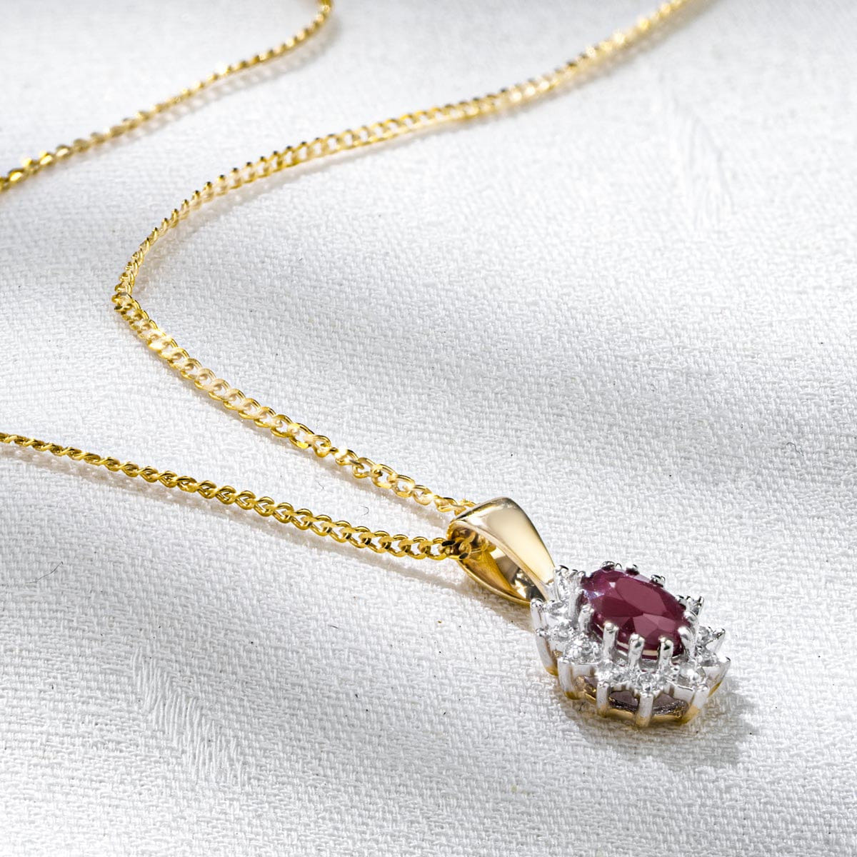 Diamond Ruby 6 x 4 mm And Diamond 9K Yellow Gold Pendant Necklace