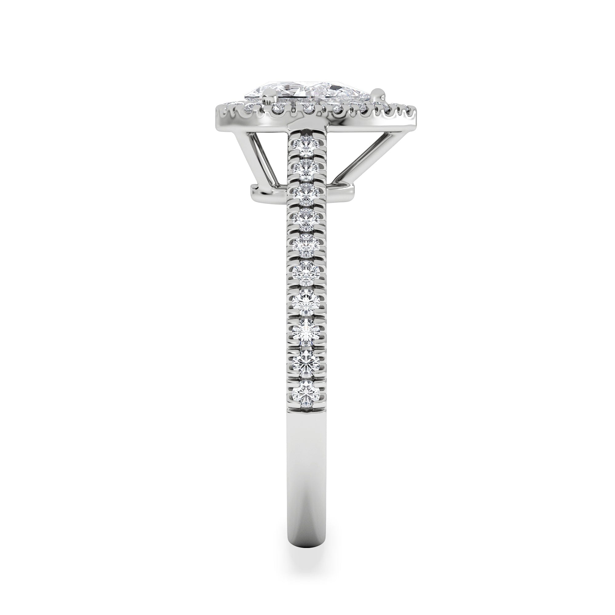 Diamond Diana Lab Diamond Pear Halo Engagement Ring 18KW Gold 1ct F/VS1