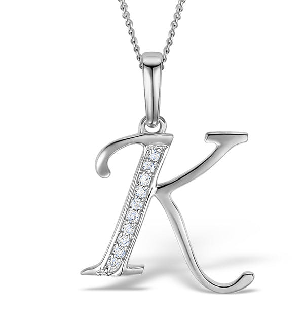 Diamond 925 Silver Lab Diamond Initial K Necklace 0.05ct