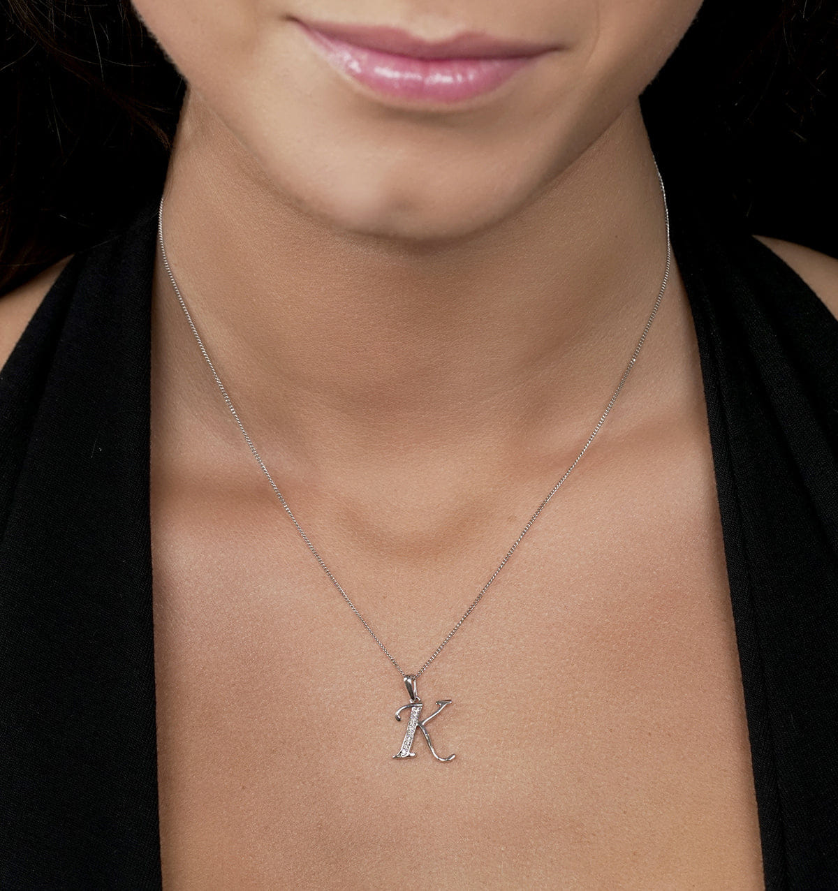 Diamond 925 Silver Lab Diamond Initial K Necklace 0.05ct