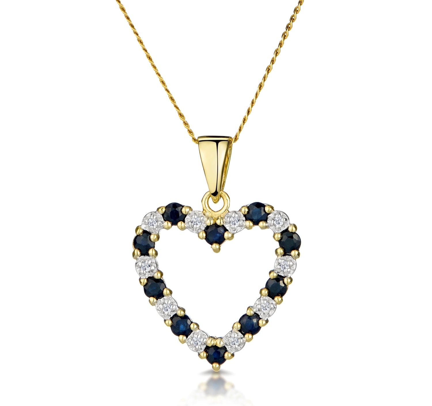 Diamond Sapphire And 0.03CT Diamond Heart Pendant Necklace 9K Yellow Gold