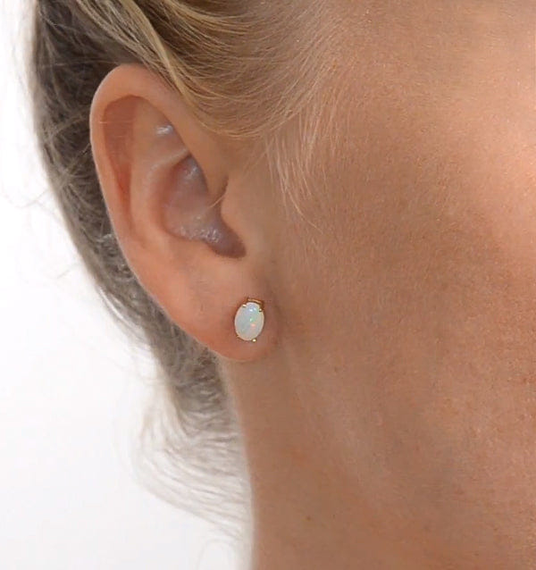 Yellow Opal 7 x 5 mm 9K Yellow Gold Earrings