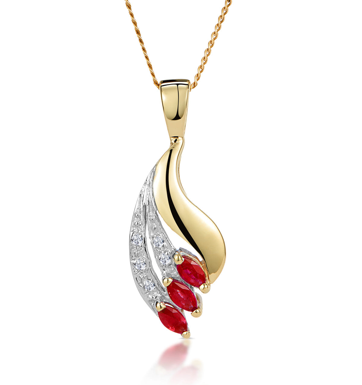 Diamond Ruby 4 x 2 mm And Diamond 9K Yellow Gold Pendant Necklace