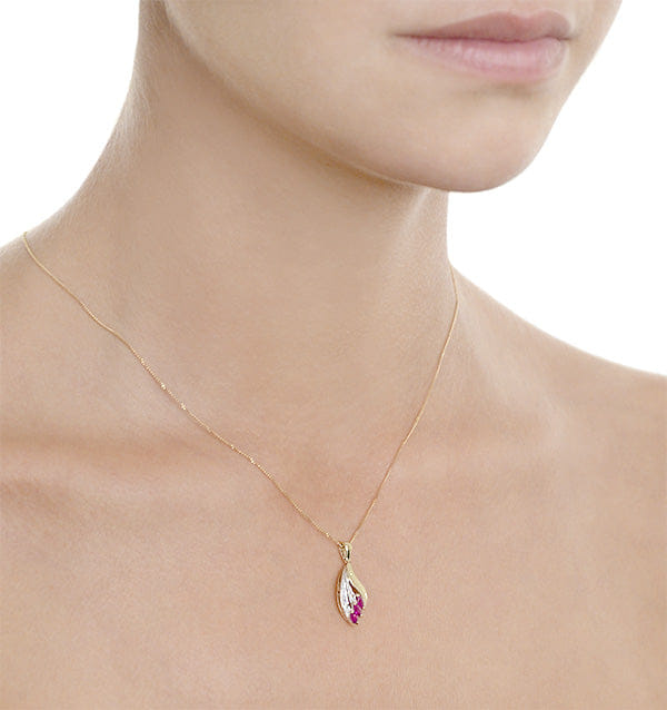 Diamond Ruby 4 x 2 mm And Diamond 9K Yellow Gold Pendant Necklace