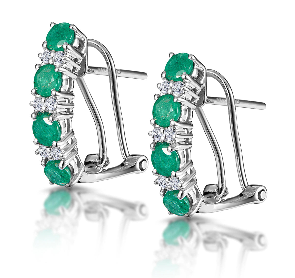 The Diamond Store Emerald Earrings Half Huggie With Lab Diamonds Set in 925 Silver