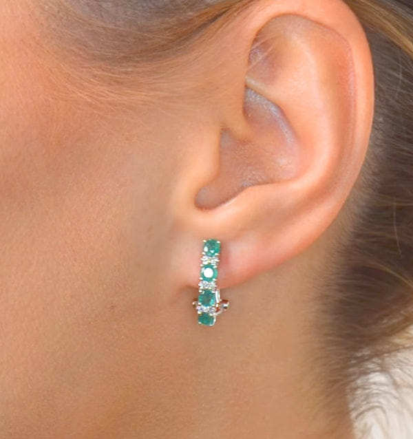 The Diamond Store Emerald Earrings Half Huggie With Lab Diamonds Set in 925 Silver