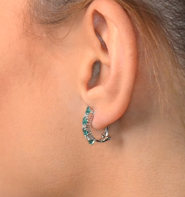 The Diamond Store Emerald Earrings Half Huggie With Lab Diamonds Set in 925 Silver