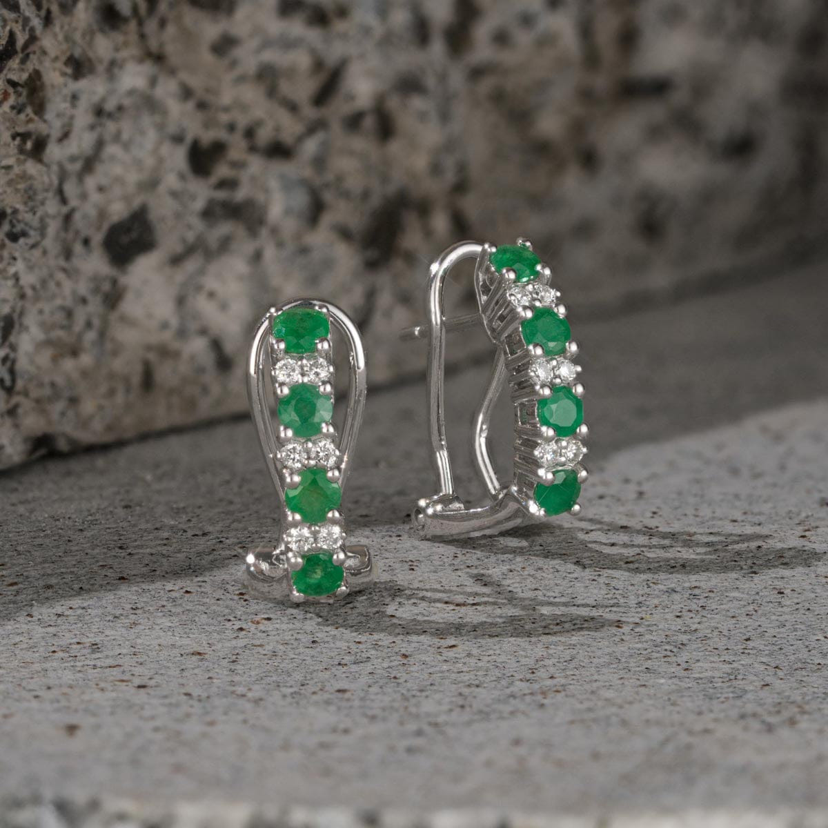The Diamond Store Emerald Earrings Half Huggie With Lab Diamonds Set in 925 Silver